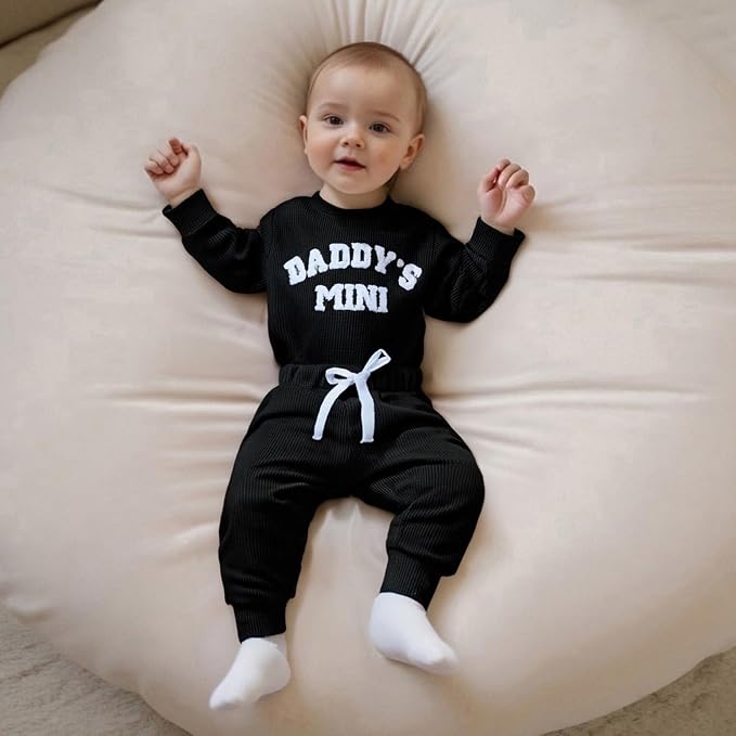 Kupretty Baby Boy Clothes 3 6 12 18 Months Fall Winter Outfit Mama's Boy Embroidery Waffle Long Sleeve Romper Pants Set