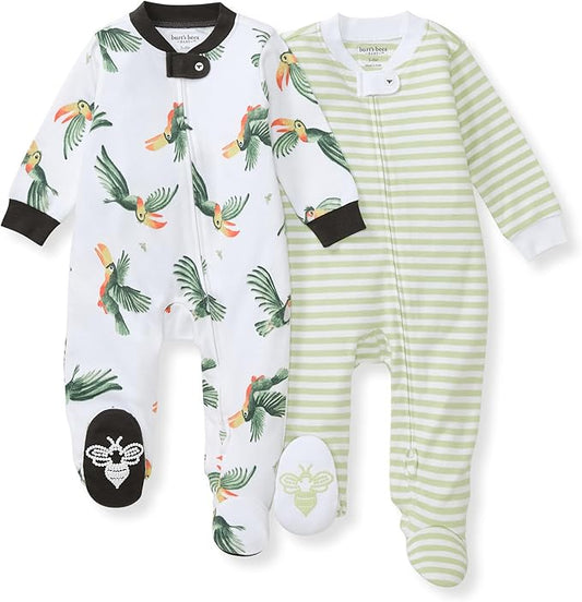 Burt's Bees Baby Baby Girls Pajamas, Zip Front Non-Slip Footed Sleeper Pjs, 100% Organic Cotton