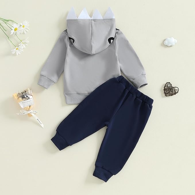 2Pcs Baby Boys Hoodie Tops Pants Set Dinosaur Deer Print Sweatsuit Fall Winter Outfits