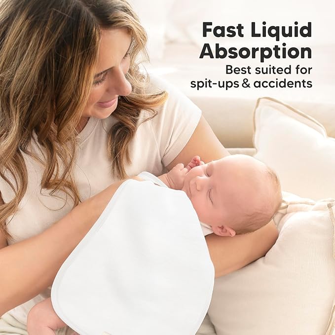 Organic Burp Cloths Baby Boy & Girl - 5-Pack Super Absorbent Cotton Burping Cloths for Babies, Soft & Plush Newborn Spit Up Rags, Infant Towels for Milk Spit Up, Unisex, Large 21" x 10" (Soft White)