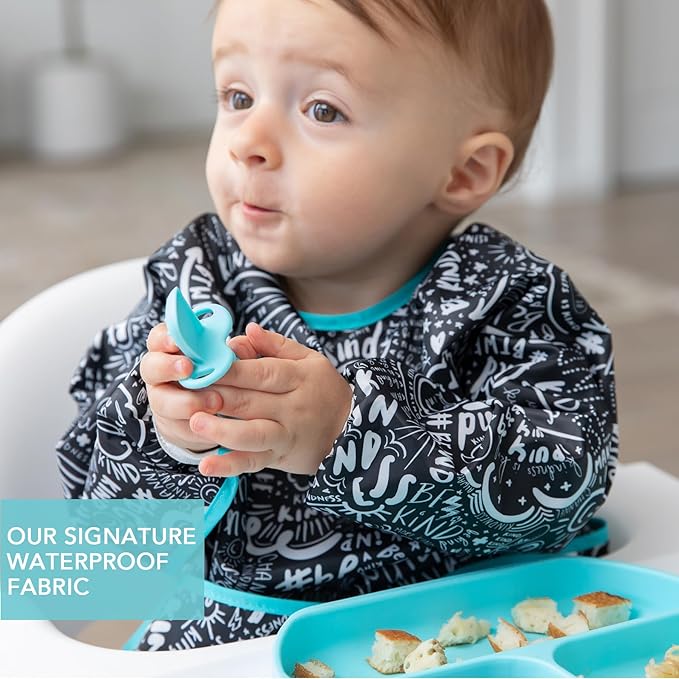 Bumkins Sleeved Bib for Girl or Boy, Baby and Toddler for 6-24 Mos, Essential Must Have for Eating, Feeding, Baby Led Weaning Supplies, Long Sleeve Mess Saving Food Catcher, Born This Way