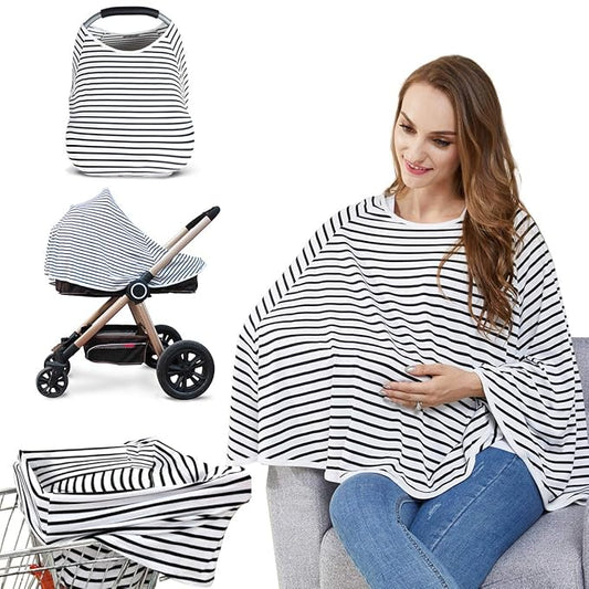 Baby Nursing Cover & Nursing Poncho - Multi Use Cover for Baby Car Seat Canopy, Shopping Cart Cover, Stroller Cover, 360° Full Privacy Breastfeeding Coverage, Baby Shower Gifts for Boy&Girl