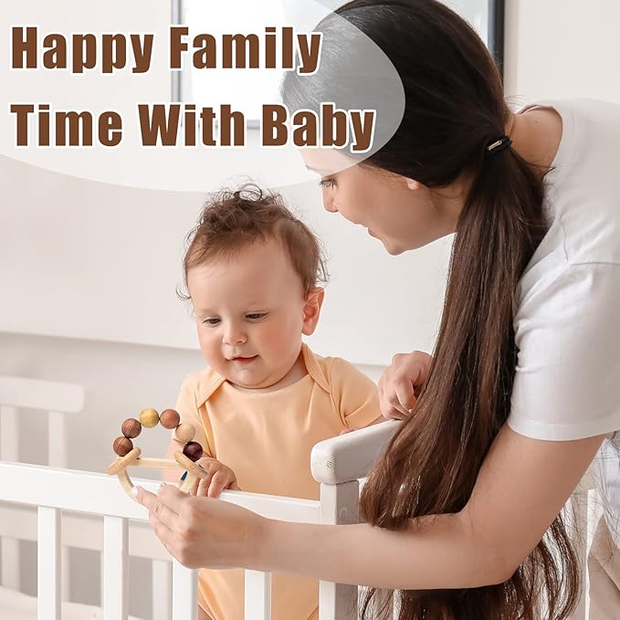 Baby Rattles 0-6 Months Wooden Toys for Babies 6-12 Months Montessori Wood Color Baby Rings for Newborn 0 3 6 12 Month Toddler Toys