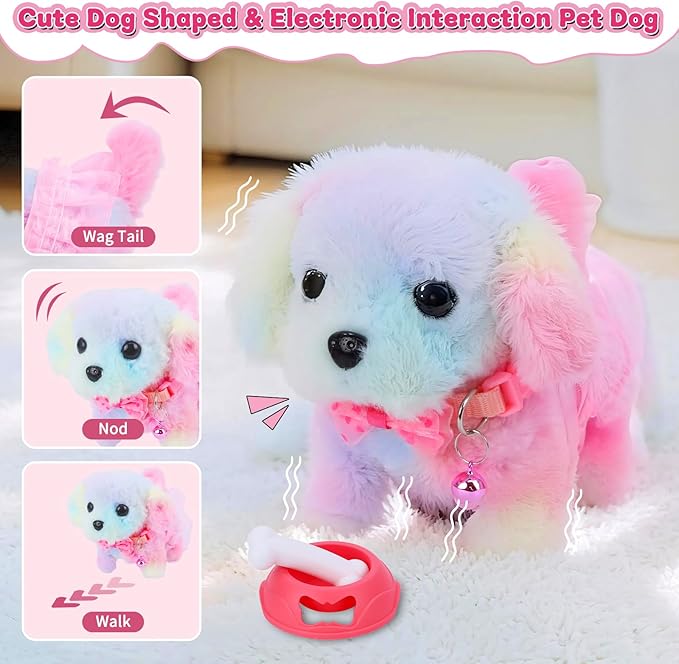 13Pcs Dog Toys for Kids Girls, Pretend Puppy Stroller Playset for Toddler, Electronic Interactive Walking Barking Dog Toy, Pet Care & Feeding Accessories Birthday Gifts for Little Girl 3 4 5 6