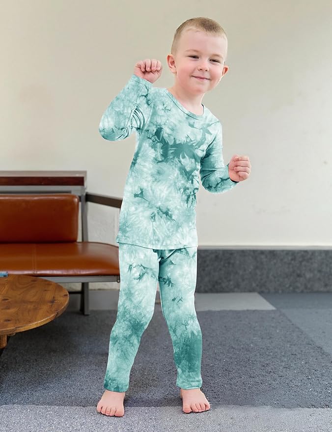 Jimonda Kids Toddler Soft Rayon From Bamboo Pajamas Long Sleeve Boys Girls Sleepwear Outdoor 4pcs Set Tops&Pants Tie Dye Pj
