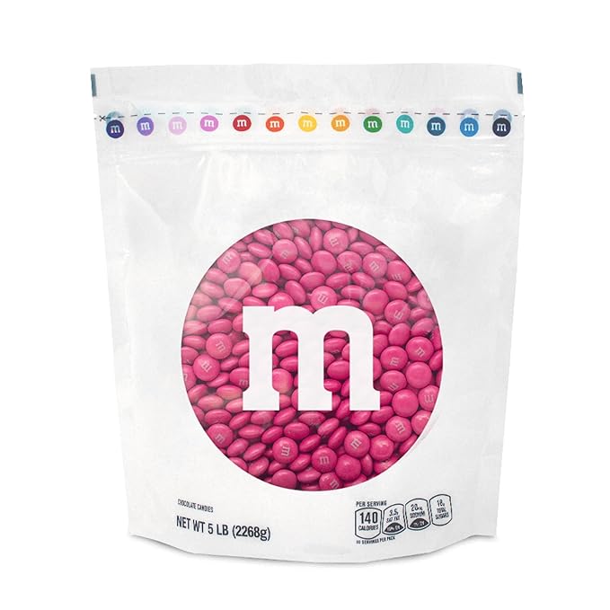 M&M’S WORLD Milk Chocolate Candy, Single Color, Dark Pink, 5-Pound Bulk Bag (Pack of 1)