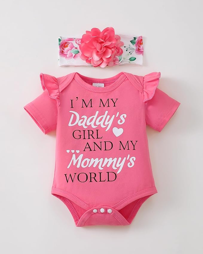 SUNNY PIGGY Newborn Baby Girl Clothes Infant Outfits Romper Floral Fall Outfit Bell Bottoms Pant Sets Hat Headband Flowerpant