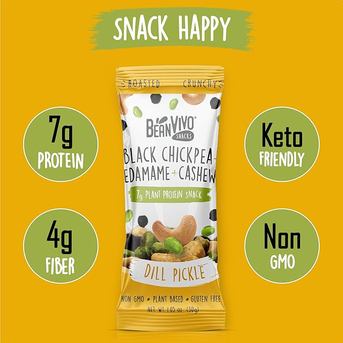 BeanVIVO Healthy Snacks for Adults & Kids with 7g Protein & 4g Fiber per Serving with Dried Edamame, Roasted Cashew and Black Chickpeas - Vegan & Gluten Free - Keto Friendly & Non-GMO - 8Pack (1.05 oz Each Pouch)