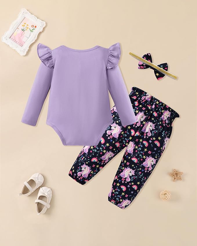 Baby Girl Clothes Newborn Infant Cotton Ruffle Romper+ Floral Pants + Headband Sets Fall Winter Outfits