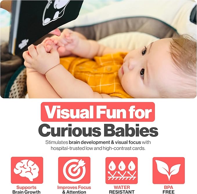 Happy Start High Contrast Baby Cards for Newborns - Black & White Cards, Water-Resistant, BPA-Free, Portable Educational Flashcards for Visual Stimulation, Award-Winning, Ages 0+ (English & Chinese)