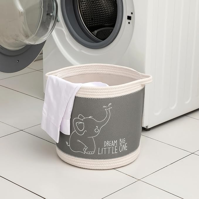 Toy Basket for Baby Laundry Hamper Blanket Baskets Cute Elephant Nursery Hampers Toy Storage Basket, Woven Cotton Rope Nursery Organization Bins For Girls Boys Kids Baby Shower Gifts Baskets