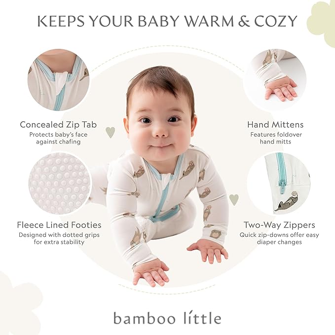 Bamboo Little Soft Baby Footie Pajamas, Baby Clothes, Newborn Sleepers, 95% Viscose and 5% Spandex, 0-24 Months