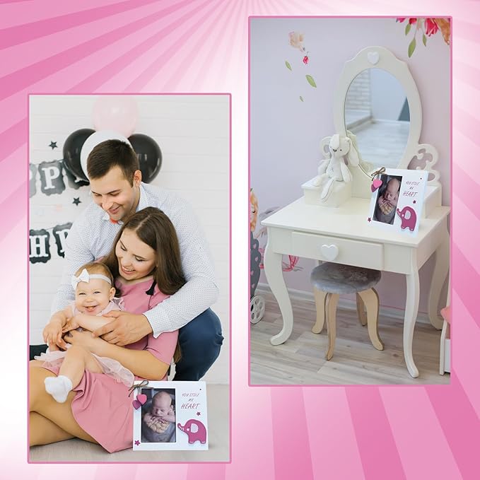 Baby Girl You Stole My Heart Wooden Newborn Picture Frame | Perfect for Baby Shower, Pregnancy Gift, Mom & Grandma Gifts | Fits 4 x 6 Pic (Pink)