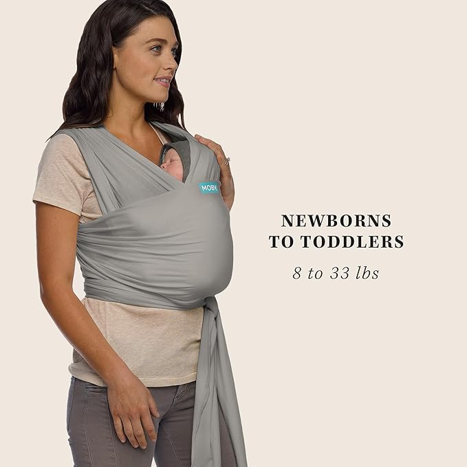 Moby Baby Wrap Carrier Classic for Newborns to Toddlers (8-33lbs), Infant Sling Carrier, Lightweight & Hands Free Design, Adjustable for All Body Types (Stone Grey)