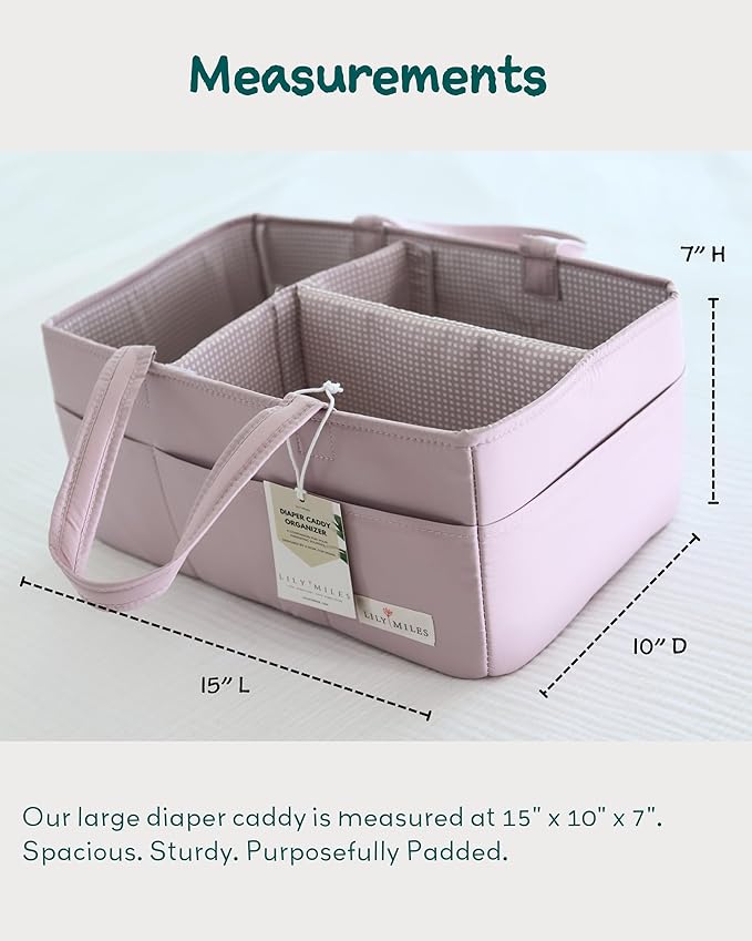 Lily Miles Baby Diaper Caddy Organizer, Wipeable Diaper Organizer Basket with 8 Pockets for Newborn Essentials, Baby Shower Gifts, Nursery Tote Bag for Changing Table or Car (Rosy Lilac, Large)