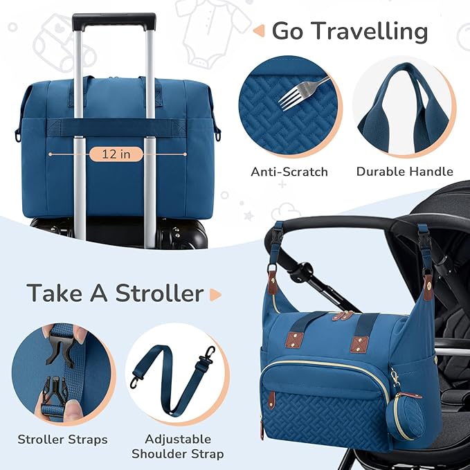 Diaper Bag Tote, Baby Bag Travel Diaper Tote Bag with Pacifier Case, Cute Maternity Hospital Baby Stylish Diaper Tote for Mom Dad Blue