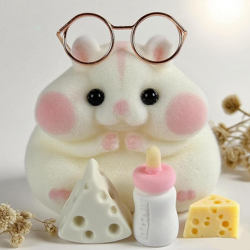 Handmade Taba Squishy Hamster Toy, Cute Squishy Hamster Fidget Toy, Realistic Hamster Toy, Soft Silicone Mochi Furry Toy, Stress Relief Gift for Adults & Kids, Sensory Anxiety Plushie (White)