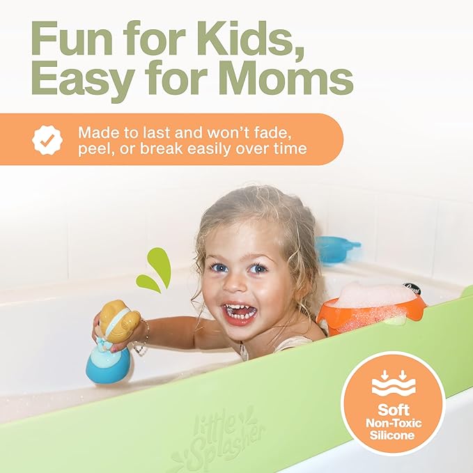 Original Little Splasher PlayPad, Bathtub Splash Guard Play Shelf - Toy Tray Caddy Holder Storage - Suction Cups Attach to Bath Tub - No Mess Water Spill in Bathroom for Toddlers Kids Baby (Green)