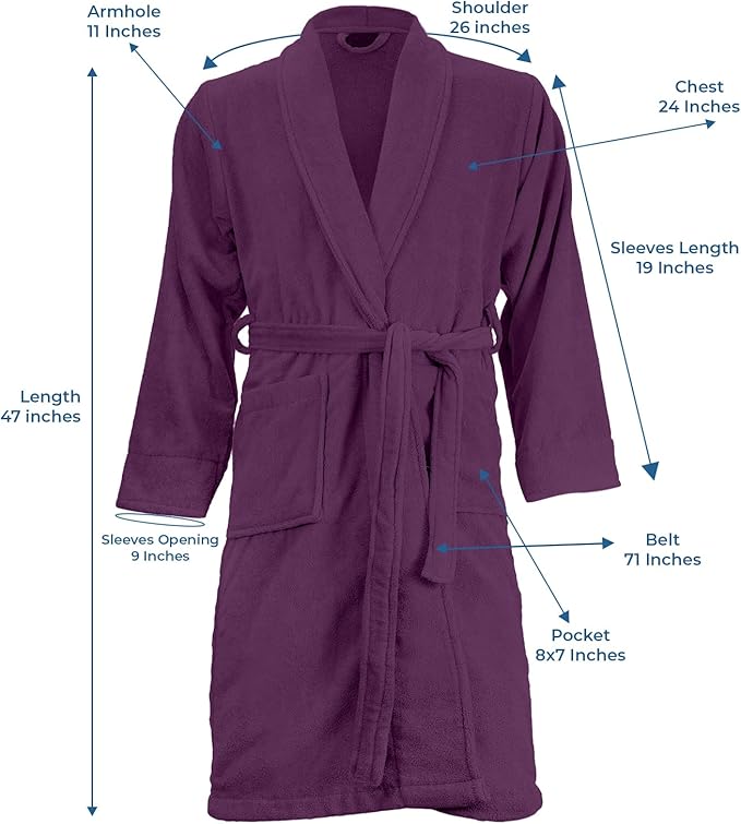 DAN RIVER Premium Cotton Terry Robes for Women and Men, Ultra Soft bathrobe with Adjustable Waist Belt and Pockets Pack of 1