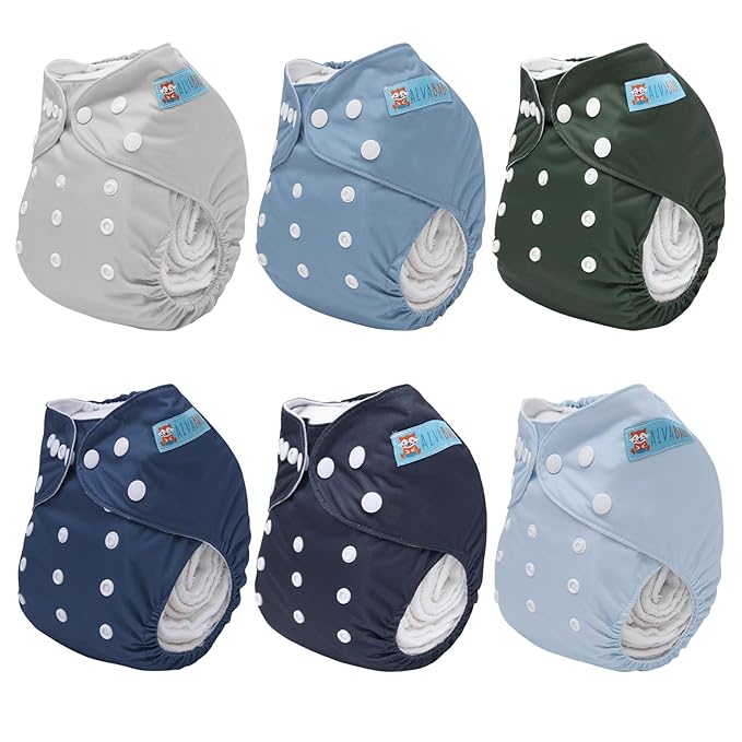 ALVABABY Baby Cloth Diaper 6 Pack with 12 Inserts One Size Cloth Diaper Covers Adjustable Washable Reusable for Baby Girls and Boys 6BM111