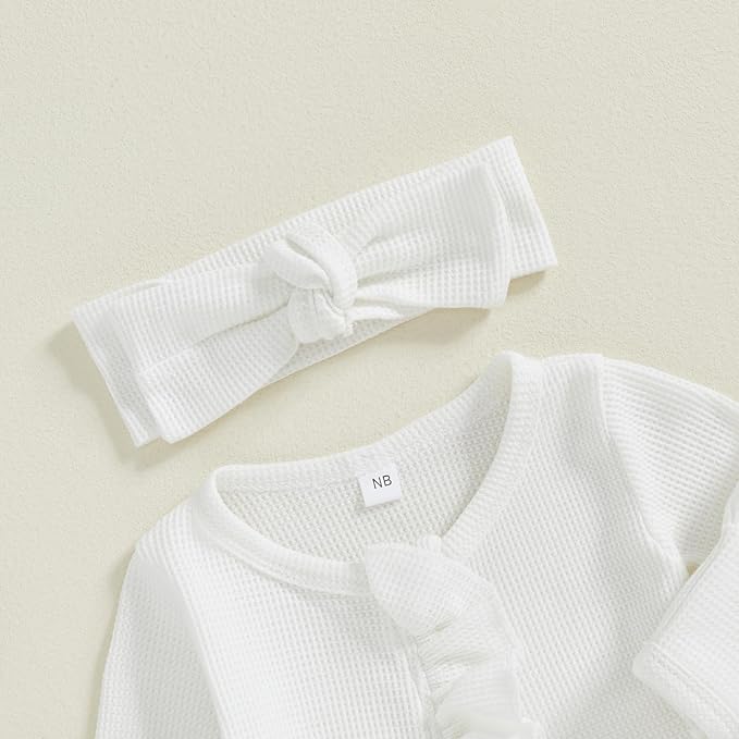 Newborn Girl Clothes Baby Girl Coming Home Outfit Zipper One-piece Outfits Ruffle Footie Bodysuit Jumpsuit Headband