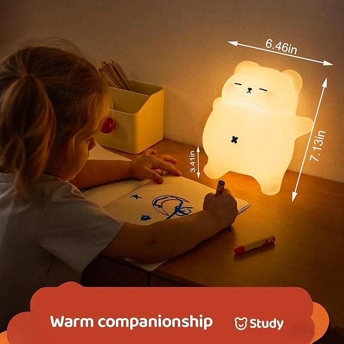 Sleeping Snoring Bear Night Light Nursery lamp for Kids,3-Level Dimmable,30Min Auto-Off Timer,Rechargeable Type-C, BPA-Free & Food-Grade Silicone for Kid Room Bedroom Decor Kids Gift