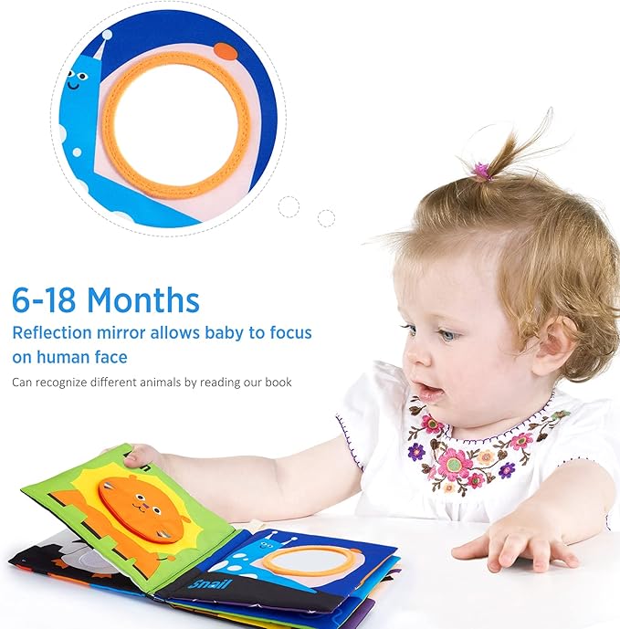 beiens Soft Baby Books, High Contrast Black and White Books NonToxic Fabric Touch and Feel Crinkle Cloth Books Early Educational Stimulation Toys for Infants Toddlers, Baby Girl & Baby Boy Gift Animal