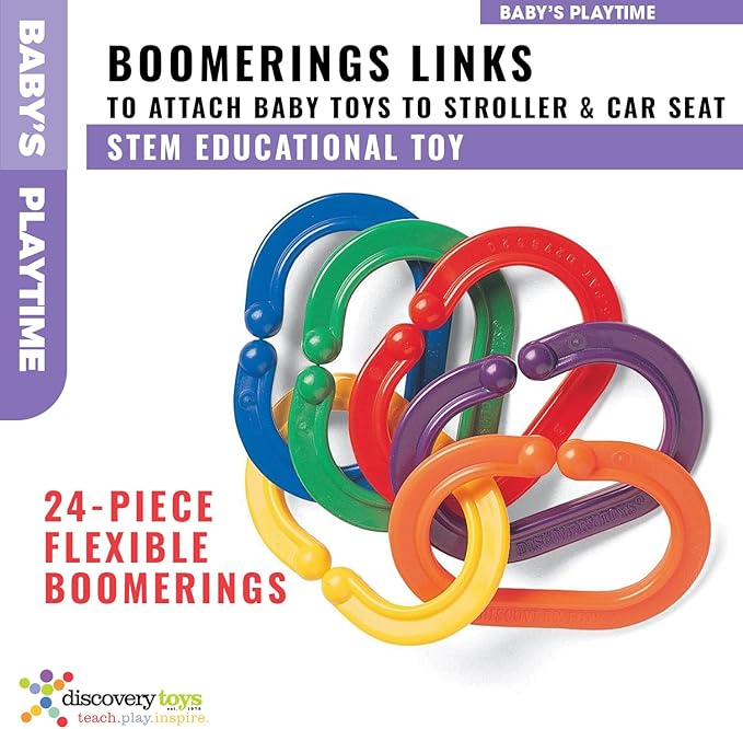 Discovery Toys BOOMERINGS Links to Attach Baby Toys to Stroller & Car Seat| Kid-Powered Learning | STEM Toy Early Childhood Development from Birth