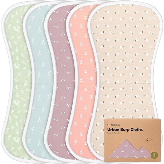 Organic Burp Cloths Baby Boy & Girl - 5-Pack Super Absorbent Cotton Burping Cloths for Babies, Soft & Plush Newborn Spit Up Rags, Infant Towels for Milk Spit Up, Unisex, Large 21" x 10" (Blooms)