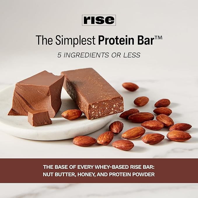 Rise Whey Protein Bars - Chocolatey Almond | Breakfast Bar & Protein Snack 15g Protein 5g Fiber Just 4 Whole Food Ingredients Gluten-Free Soy Free