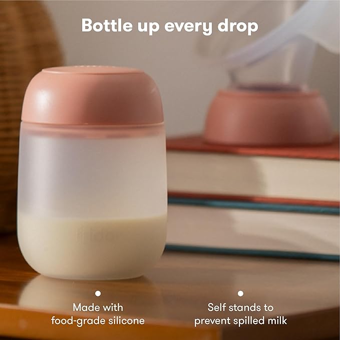 Frida Mom 2-in-1 Manual Breast Pump Silicone Bottle + Replacement Lid, Milk Collector for Breastfeeding, 5oz