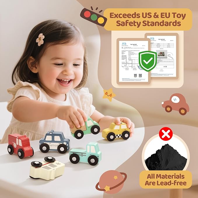 Wooden Toddler Puzzles,Montessori Puzzle for Toddlers 1-3,Montessori Toys for 1 2 3 Years Old Boys Girls Educational Toys with 6 Emergency and City Vehicles,Wooden Toy Cars for Toddler 1-3