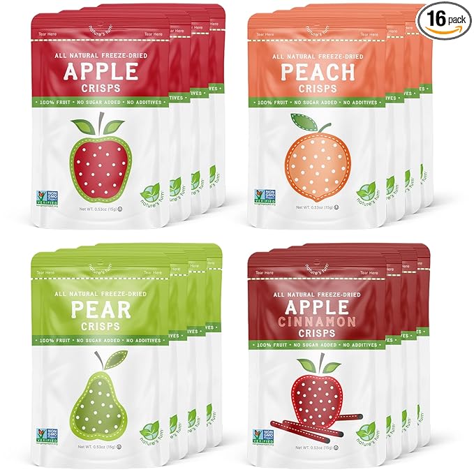 Nature’s Turn Freeze-Dried Fruit Crisps –Healthy, Gluten-Free,Crispy & Delicious,Plant-Based Snack,Ideal for Cereal, Smoothies, School Lunches, & On-the-Go, Orchard Variety Pack of 16(0.53 oz Each)