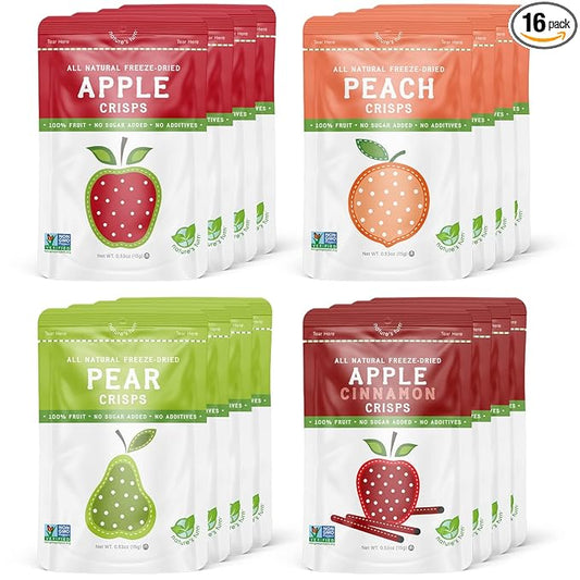 Nature’s Turn Freeze-Dried Fruit Crisps –Healthy, Gluten-Free,Crispy & Delicious,Plant-Based Snack,Ideal for Cereal, Smoothies, School Lunches, & On-the-Go, Orchard Variety Pack of 16(0.53 oz Each)