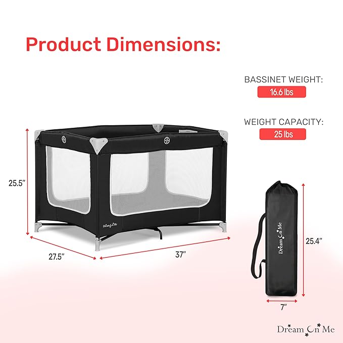 Dream On Me Zodiak Portable Playard in Black, Lightweight, Packable and Easy Setup Baby Playard, Breathable Mesh Sides and Soft Fabric - Comes with a Removable Padded Mat