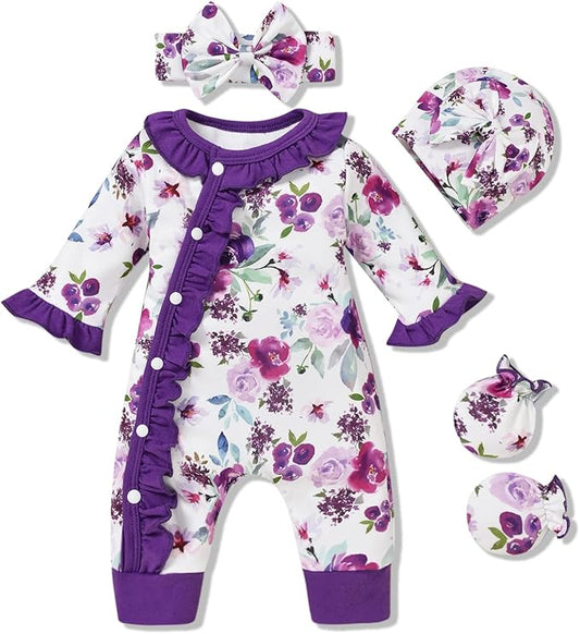 Aalizzwell Baby Girls Romper Outfit Fall Winter Clothes with Accessories