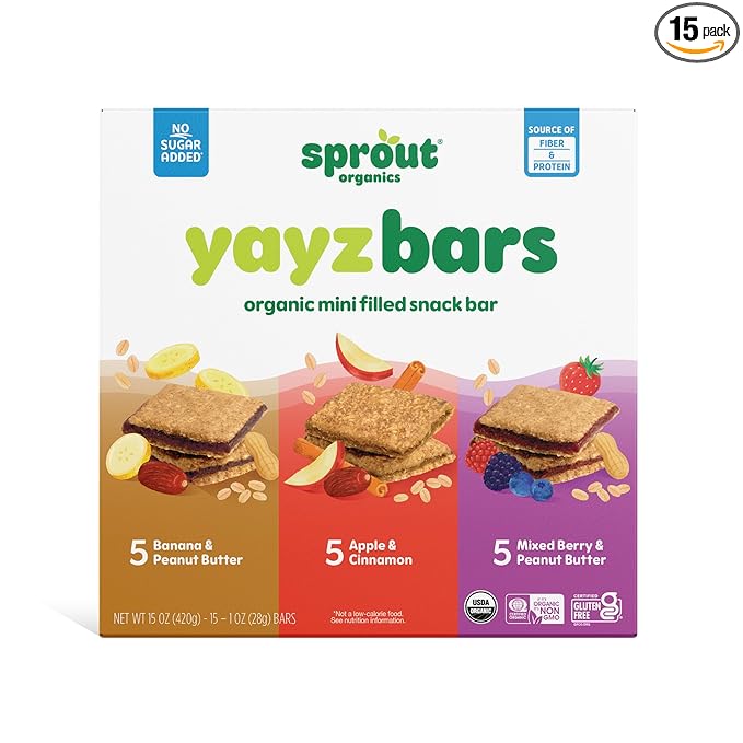 Sprout Organics, Toddler Snack Bars, Variety Pack, 15 Individual Bars 1 oz Each (6-boxes)