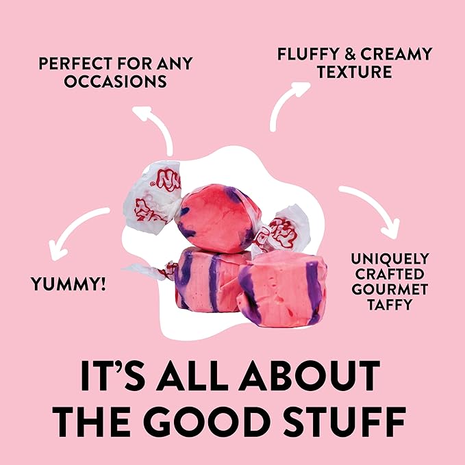 Taffy Town Saltwater Taffy- Pomegranate | Gourmet Taffy| Nougat-Style Candy| Soft & Delicious| Sumer Snack Treats| Party Good Candies| 2.5lbs