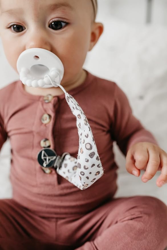 Copper Pearl Pacifier Clip 3-Pack: Premium Knit Binky Clips for Baby Girls and Boys - Stylish Stainless Steel Pacifier Holder Clip - Baby Pacifier Clips for No More Floor Drops - Zara