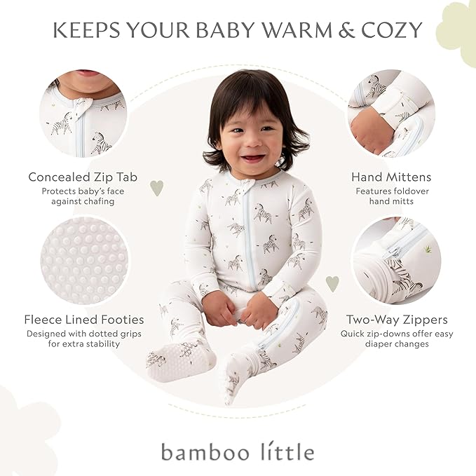 Bamboo Little Soft Baby Footie Pajamas, Baby Clothes, Newborn Sleepers, 95% Viscose and 5% Spandex, 0-24 Months
