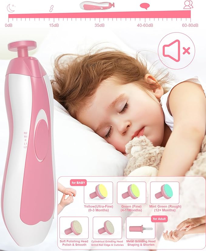 OTTOLIVES Baby Healthcare and Grooming Kit, 24 in 1 Baby Electric Nail Trimmer Set Newborn Nursery Health Care Set for Newborn Infant Toddlers Baby Boys Girls Kids Haircut Tools (0-3 Years+) (Pink)