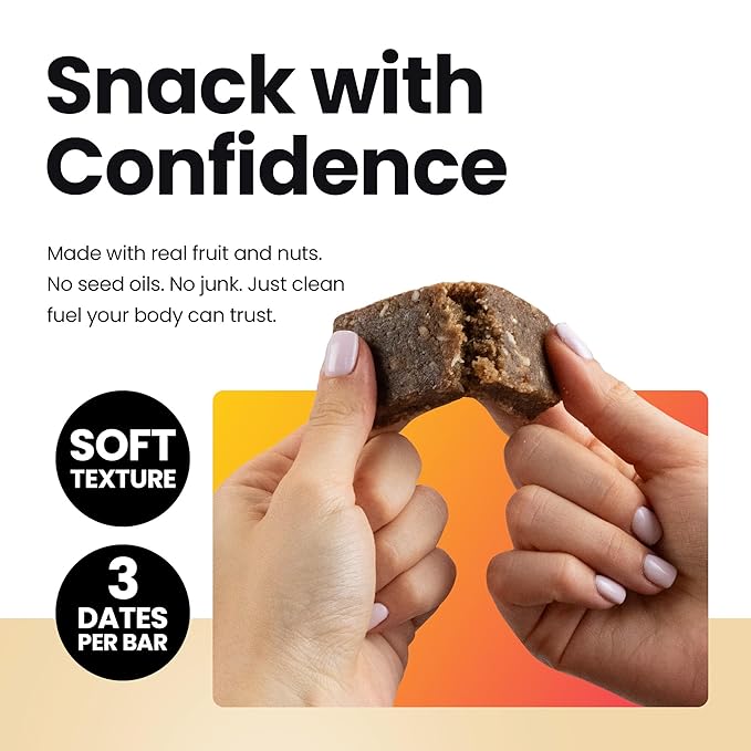 Bahamii Almond Nut & Date Bars - Coconut Vanilla, 12 Pack, Only 6 Ingredients, Soft & Delicious Snack Bar with Almonds, Dates, Organic Coconut, Vanilla, Sea Salt, Diabetic Snacks, Gluten Free, Vegan