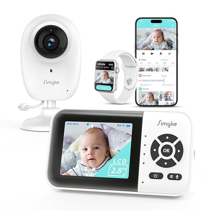 Smart Video Baby Monitor with Camera and Audio,Dual Mode,WiFi On/Off Switch,2.8inch Display,App,1080p Camera,1500ft Long Range,Night Vision,2-Way Talk,AI Baby Growth Album Function
