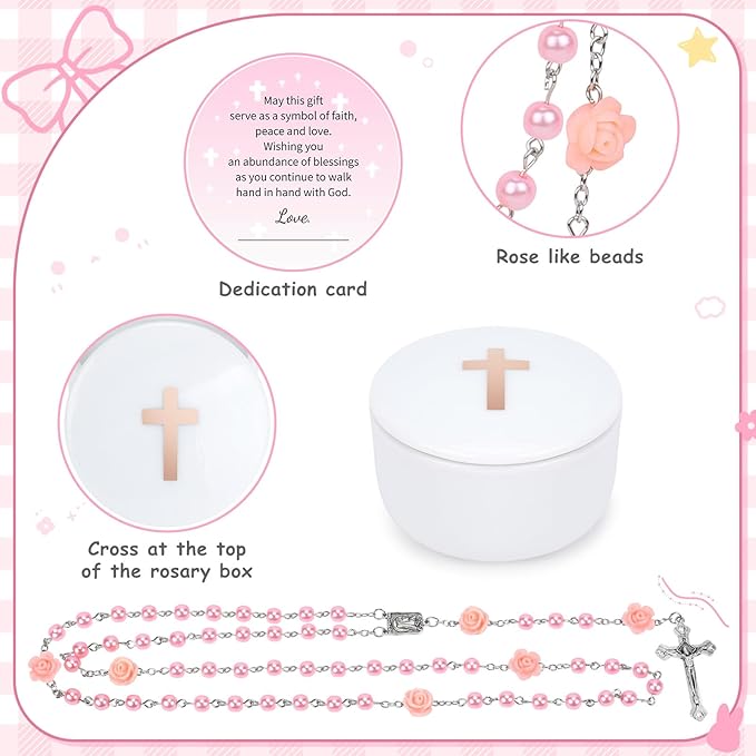 Baptism Gifts for Girl, Christening Gift Set for Baby Girls, Baby Dedication Gift, Includes Bunny Stuffed Animal, First Rosary Beads, Prayer Book, Keepsake Blanket, Catholic Baptism Gift Basket