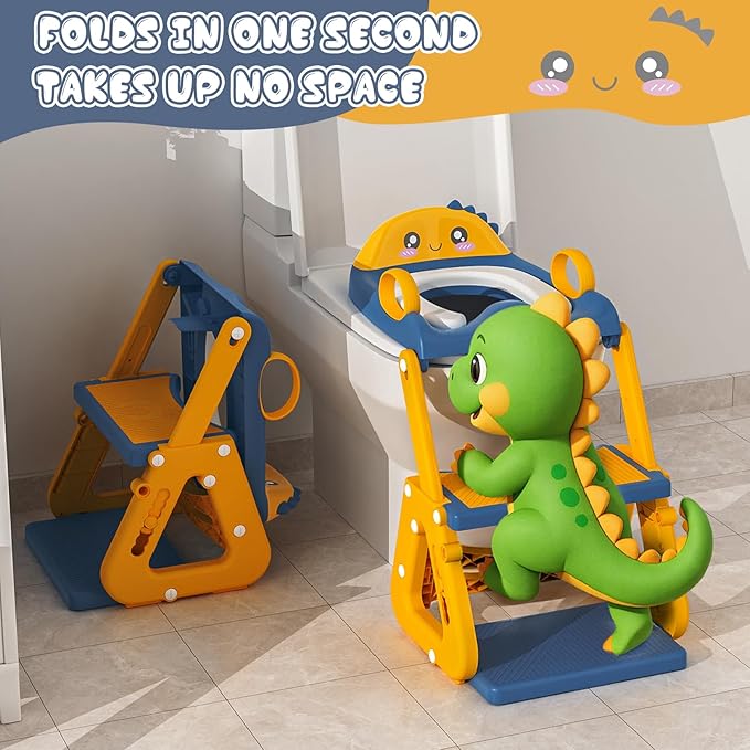 Potty Training Seat, Upgrade 2 in 1 Potty Training Toilet with Step Stool Foldable Toddler Toilet Seat for Kids Boys Girls Toddler Potty with Splash Guard Anti-Slip Pad Adjustable Ladder & Seat Height