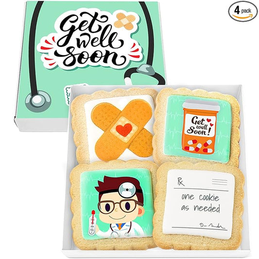 Get Well Soon Gift Cookies Basket Box 4 PACK For Kids and Adults After Surgery Care Package Feel Better Sick | Nut Free | Kosher