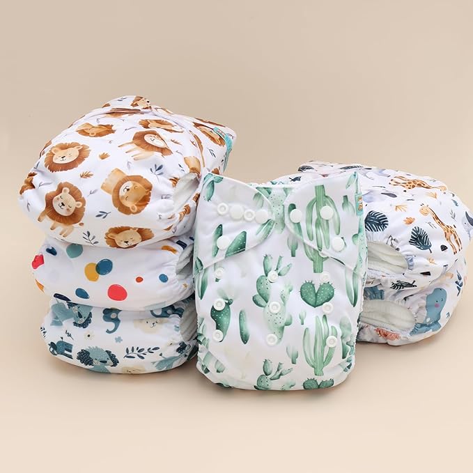 ALVABABY 6 Pack Cloth Diaper with 12 Inserts One Size Adjustable Washable Reusable Diaper Cover for Baby Girls Boys 6DM62-AU