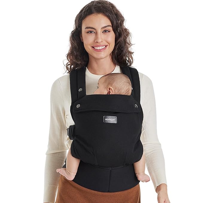 Momcozy Baby Carrier - Ergonomic, Cozy and Lightweight Carrier for 7-44lbs, Effortless to Put On, Ideal for Hands-Free Parenting, Enhanced Lumbar Support, Purehug for Infant to Toddler, Black