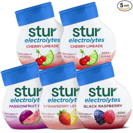 Stur Liquid Water Enhancer | Electrolyte Variety Pack | Naturally Sweetened | High in Vitamin C & Antioxidants | Sugar Free | Zero Calories | Keto | Vegan | 5 Bottles, Makes 90 Drinks