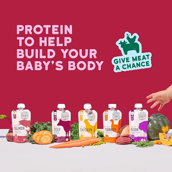 Serenity Kids 6+ Months Ethically Sourced Meat Baby Food Puree Pouches Variety Pack - 18 count (3.5 oz pouches) - No Added Sugar or Sugary Fruits - BPA & Allergen Free Natural Ingredients